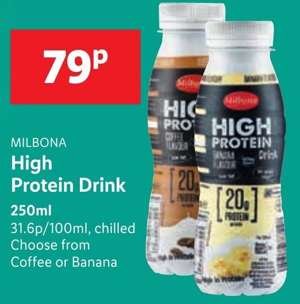 MILBONA High Protein Drink 250ml offer at Lidl