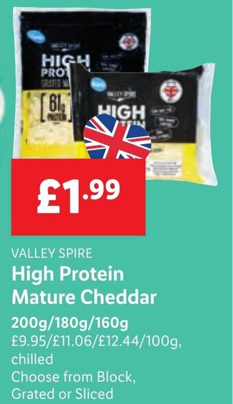 Lidl VALLEY SPIRE High Protein Mature Cheddar 200g/180g/160g offer