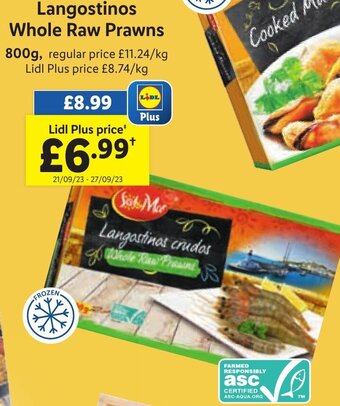 Lidl Langostinos Whole Raw Prawns 800 g offer