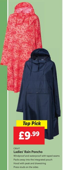 Lidl CRIVIT Ladies' Rain Poncho offer