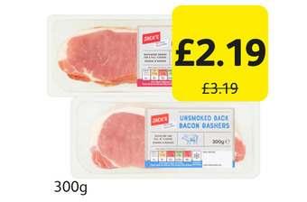 Londis Smoked back bacon rashers, unsmoked back bacon rashers offer