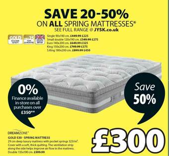 JYSK Dreamzone Gold S30 - Spring Mattress offer