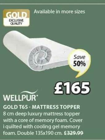 JYSK Wellpur Gold T65 - Mattress Topper offer