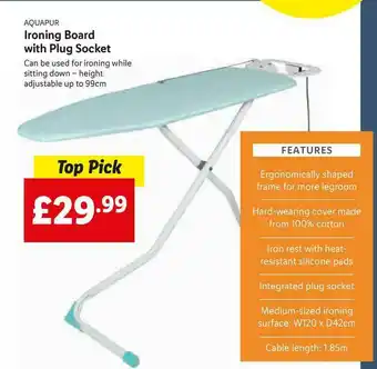 Lidl Aquapur Ironing Board With Plug Socket offer