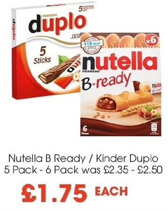 Centra Nutella B Ready / Kinder Duplo 5 Pack - 6 Pack offer