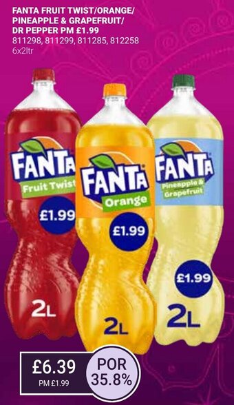 Bestway FANTA FRUIT TWIST/ORANGE/ PINEAPPLE & GRAPEFRUIT/ DR PEPPER 6x2ltr offer