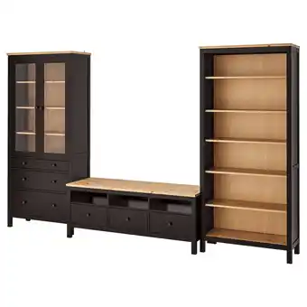 IKEA Hemnes tv storage combination, black-brown/light brown clear glass, 326x197 cm offer