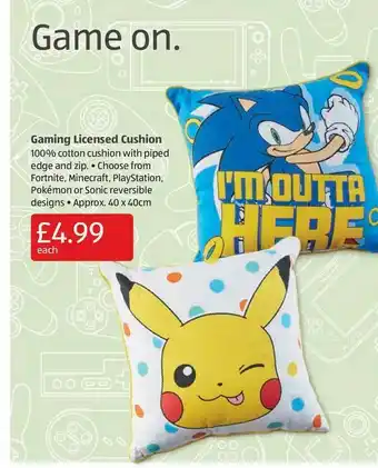 Aldi Gaming Licenced Cushion offer