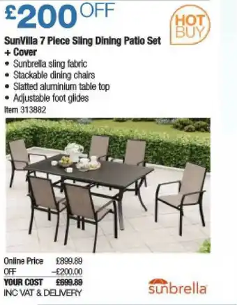 Costco Sunvilla 7 Piece Sling Dining Patio Set + Cover Sunbrella offer
