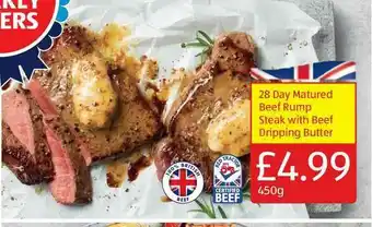 Aldi 28 Day Matured Beef Rump Steak With Beef Dripping Butter offer