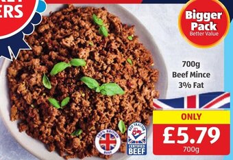 Aldi 700g Beef Mince 3% Fat offer