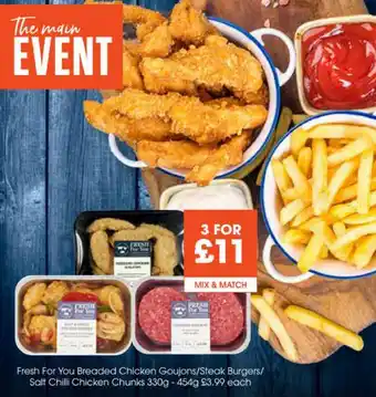 Centra Breaded Chicken Goujons/ Steak Burgers/ Salt Chili Chicken Chunks 330g - 454g offer