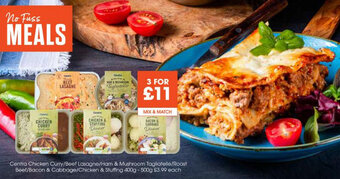 Centra Centra Chicken Curry/ Beef lasagne/ Ham & Mushroom Tagliatelle/ Roast Beef/ Bacon & Cabbage/ Chicken & Stuffing 400g-500g offer