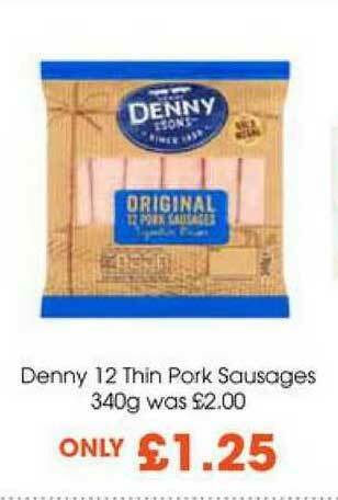 Centra Denny 12 Thin Pork Sausages 340g offer