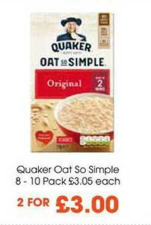 Centra Quaker Oat So Simple 8 - 10 Pack offer