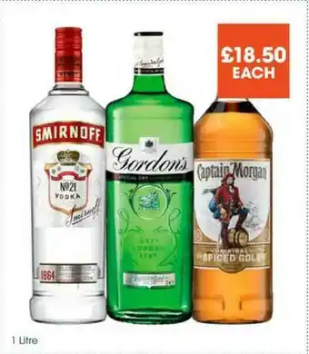 Centra Smirnoff No21 Vodka, Gordon's Or Captain Morgan Spiced Gold offer