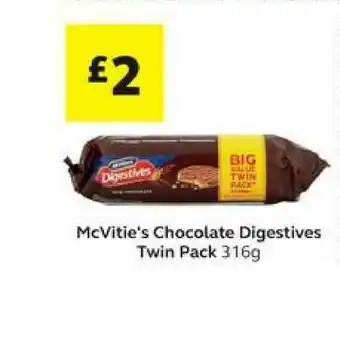 SuperValu McVitie's Chocolate Digestives Twin Pack 316g offer