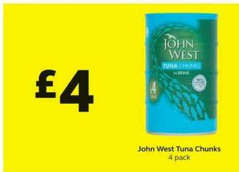 SuperValu John West Tuna Chunks 4 Pack offer