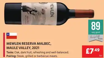 Lidl MEWLEN RESERVA MALBEC, MAULE VALLEY, 2021 offer