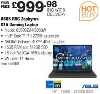 Costco ASUS ROG Zephyrus G16 Gaming Laptop offer