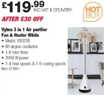 Costco Vybra 3 in 1 Air purifier Fan & Heater White offer