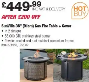 Costco SunVilla 36" (91cm) Gas Fire Table + Cover offer
