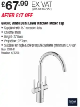 Costco GROHE Ambl Dual Lever Kitchen Mixer Tap offer