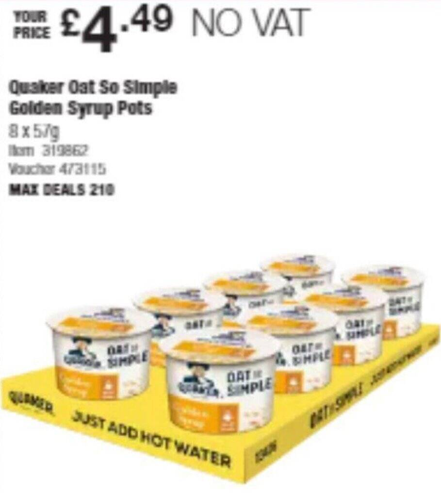 Quaker Oat So Simple Golden Syrup Pots offer at Costco