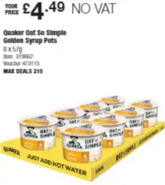 Costco Quaker Oat So Simple Golden Syrup Pots offer