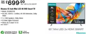 Costco Hisense 65 Inch Mini LED 4K UHD Smart TV offer