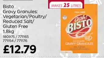 Bestway Bisto Gravy Granules: Vegetarian/Poultry/ Reduced Salt/ Gluten Free 1.8kg offer