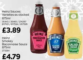 Bestway Heinz Sauces: Varieties as stocked 875ml offer