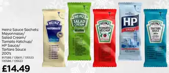 Bestway Heinz Sauce Sachets: Mayonnaise/ Salad Cream/ Tomato Ketchup/ HP Sauce/ Tartare Sauce 200's offer