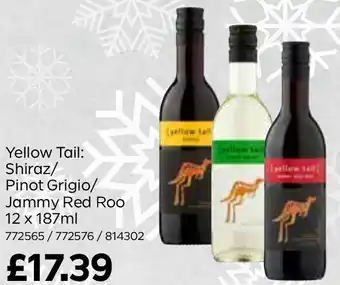 Bestway Yellow Tail: Shiraz/ Pinot Grigio/ Jammy Red Roo 12 x 187ml offer