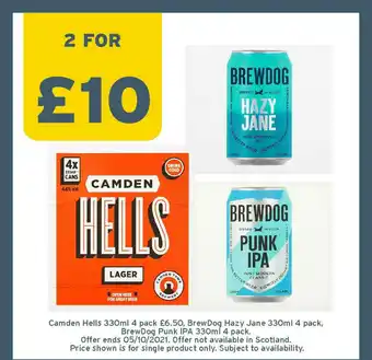 One Stop Camden Hells 4 Pack Brewdog Hazy Jane 4 Pack Brewdog Punk Ipa 4 Pack offer
