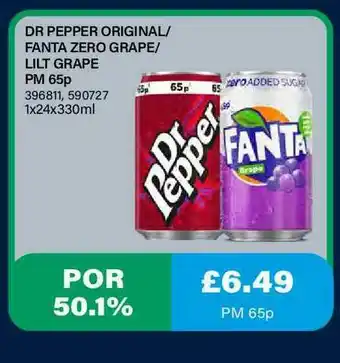 Bestway Dr Pepper Original-Fanta Zero Grape-Lilt Grape offer