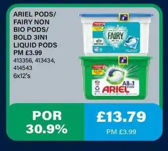 Bestway Ariel Pods-Fairy Non Bio Pods-Bold 3in1 Liquid Pods offer