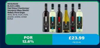 Bestway Mcguigan Black Label Red-Shiraz-Chardonnay-Sauvignon Blanc-Merlot-Malbec-Pinot Grigio offer
