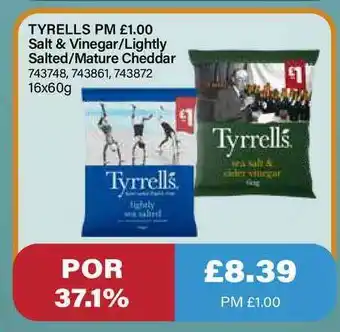 Bestway Tyrells Salt & Vinegar-Lightly Salted-Mature Cheddar offer