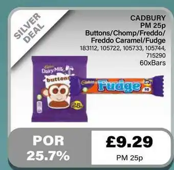 Bestway Cadbury Buttons-Chomp-Freddo-Freddo Caramel-Fudge offer