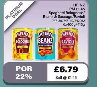 Bestway Heinz Spaghetti Bolognese - Beans & Sausage - Ravioli offer