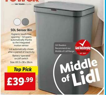 Lidl 50L Sensor Bin offer