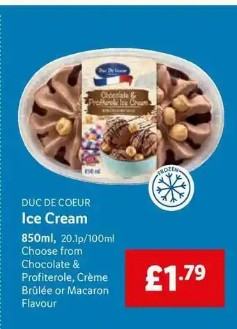Lidl Duc De Coeur Ice Cream Chocolate & Profiterole, Crème Brûlée Or Macaron Flavour offer