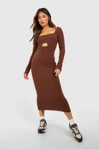 Boohoo Boohoo womens soft rib cut out midaxi dress - brown - 8, brown offer