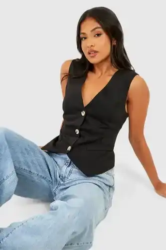 Boohoo Boohoo womens petite pocket detail waistcoat - black - 6, black offer