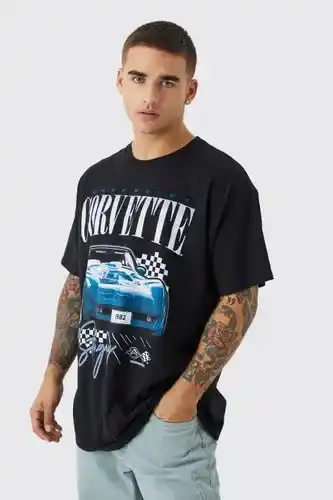 Boohoo Boohoo men's oversized corvette license t-shirt - black - s, black offer