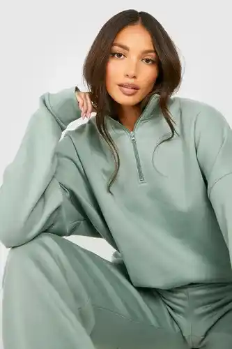 Boohoo Boohoo womens tall basic half zip oversized jumper - green - 10, green offer