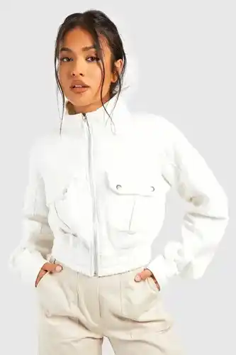 Boohoo Boohoo womens petite pocket detail bomber jacket - white - 8, white offer