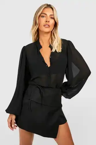 Boohoo Boohoo womens lightweight volume sleeve floaty blouse - black - 8, black offer