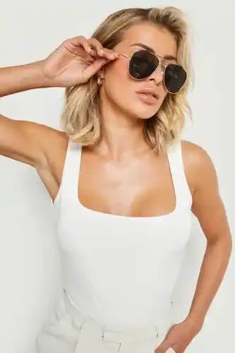 Boohoo Boohoo womens recycled double layer square neck slinky top - white - 16, white offer